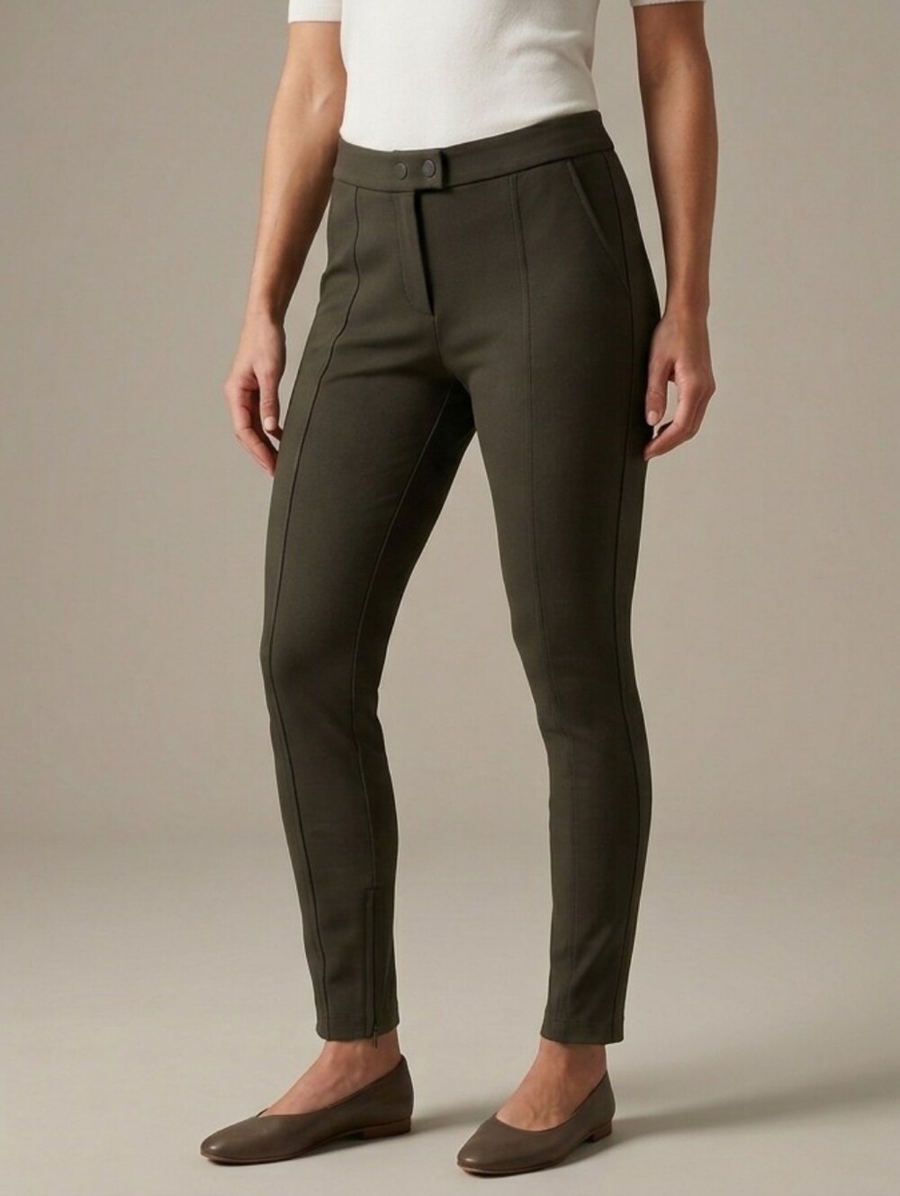 Vince Olive Green Stitch Front Seam Ankle Zip Riding Ponte Pants Size 12